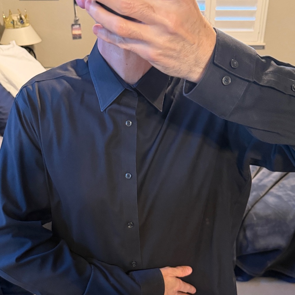 Calvin Klein Men's Black Steel+ Herringbone Slim-Fit Dress Shirt